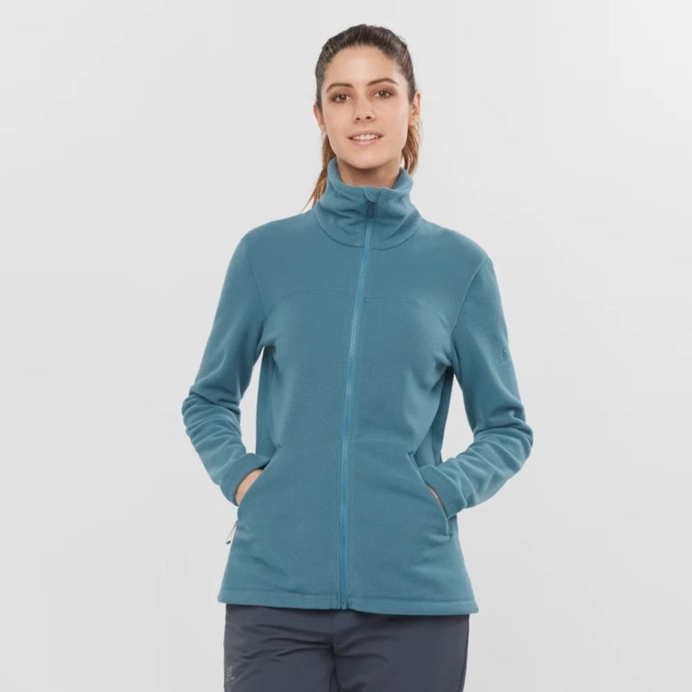 Dámské Bundy Salomon Essential Cosy Fleece Full Zip Tyrkysové | CZ 90TYJXO